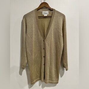 DALMYS Vintage Gold Metallic Long Lined Button Up Cardigan